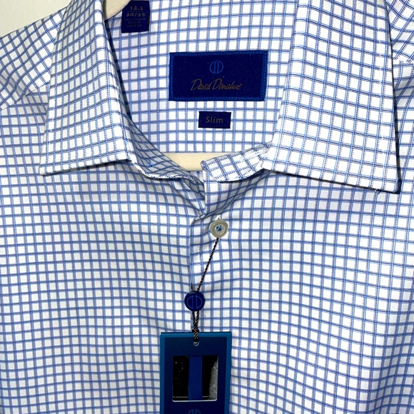 David Donahue white and blue checkered Shirt. Size 15.5 34/35 Slim - Picture 1 of 3